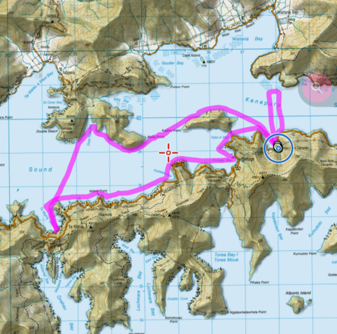 Map of our route between Nikau Cove and Te Mahia. To the right is a little blat we did when we first arrive to check out a mussel farm.