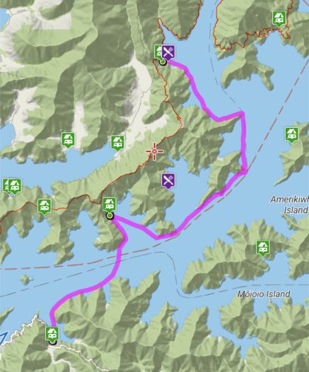 Route from Camp Bay to Whatamango via Ratimera. 28.5km all up. At the upper limit of our fitness at this time.