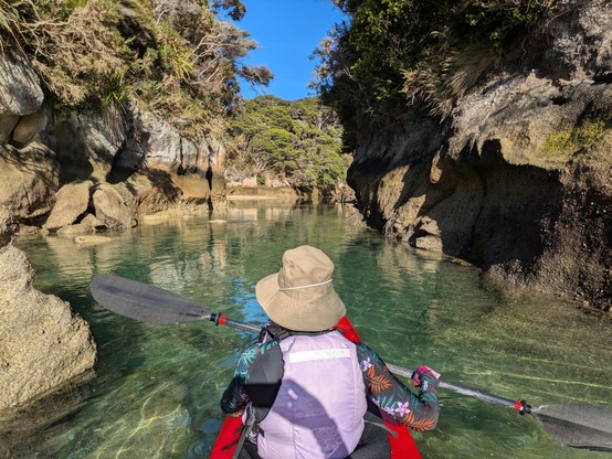 The kayak just squeaking through as the tide came in at Shag Harbour.