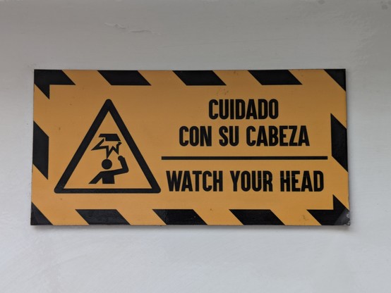 A sign on the ship. Timely advice.