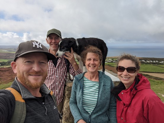 Us with Ally and John (and Jess, RIP) the last time we saw them back in 2020 Covid times in Cornwall just before we left for NZ.