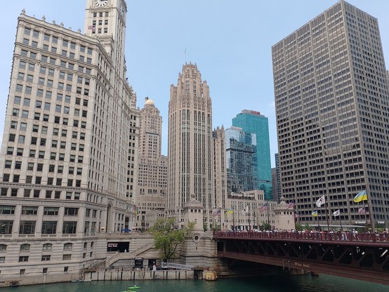 Wrigley Buildings on the left. Chicago Tribune in the middle.