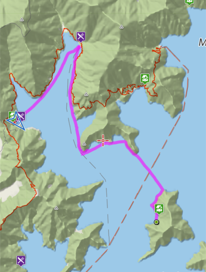 Our route from Blumine Island to Camp Bay via Furneaux Lodge for an overpriced coffee and muffin. 19km in 3.5 hours.