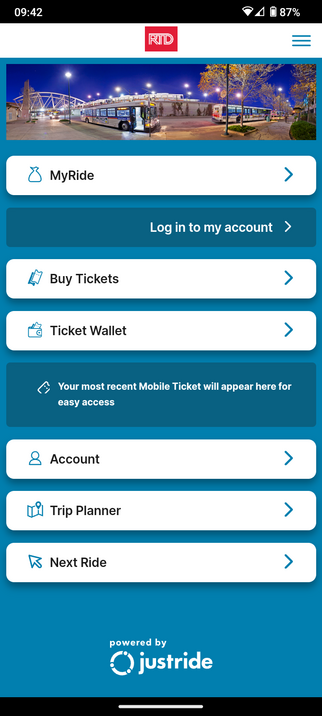 A screenshot of the RTD MyRide app.