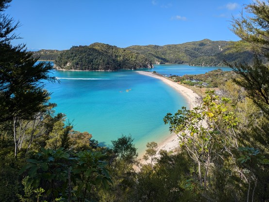 View south over Torrent Bay. The low tide crossing is the small bay in the top right