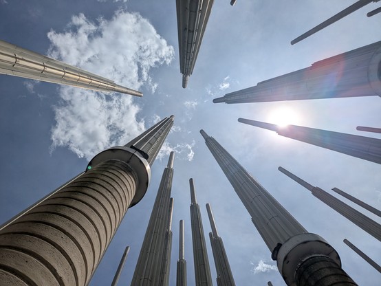 Sculptures in Plaza Cisneros. Once a derelict part of town, now a bright square with huge community library and the headquarters of the education department.