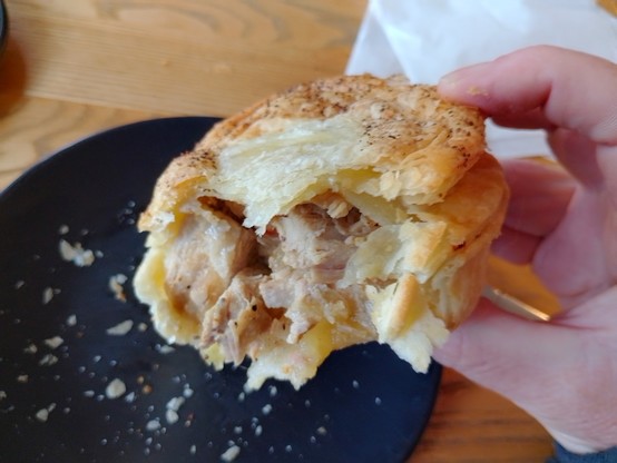 Damian's incredible pork belly and apple sauce pie.