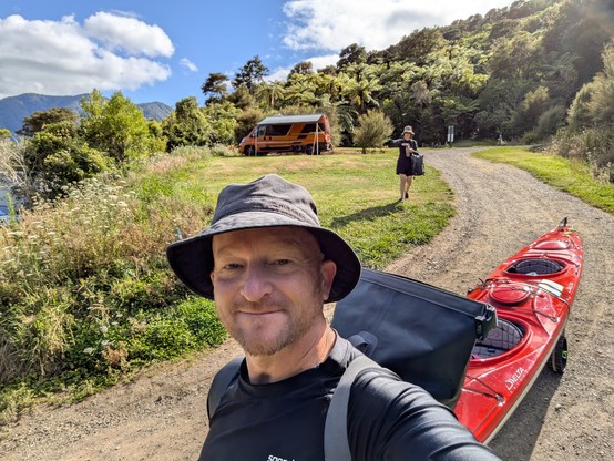 Our camping spot is up the hill a bit. Next time we'll book closer to the waterfront.