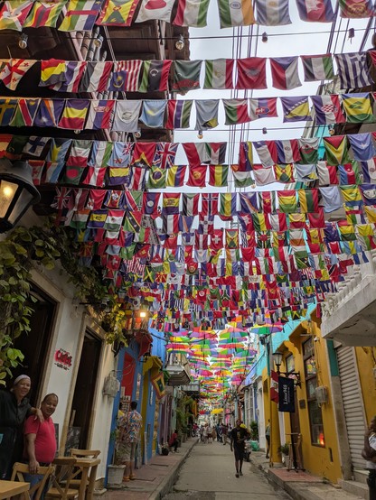 Lively street decorations in the Getsemani district