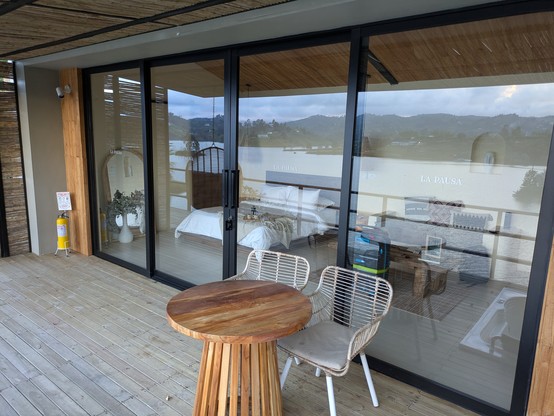 Our separate unit with personal spa pool, fire pit and remote control blinds. Sally is bemused that I'm so fascinated with the blinds but, c'mon, REMOTE CONTROL BLINDS!