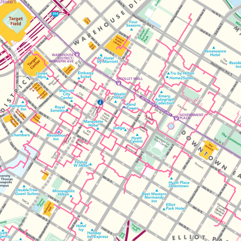 Map of the Skyway system. Walkways between shops to keep people off the roads and in from the cold in winter. The world's longest at something like 10 miles.