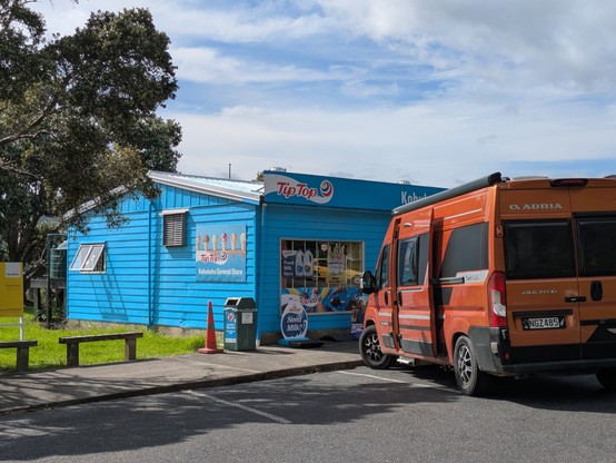 Compulsory stop for ice cream at the dairy at Kohukohu just before the ferry crossing to Rawene