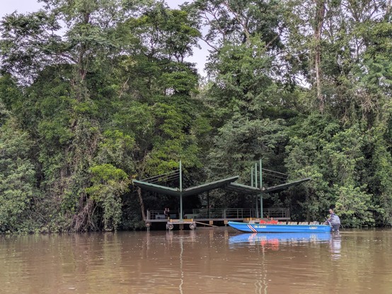 A boat heading upstream