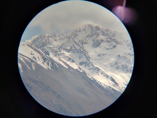 View through the binocular lens of Couloir Peak(??)