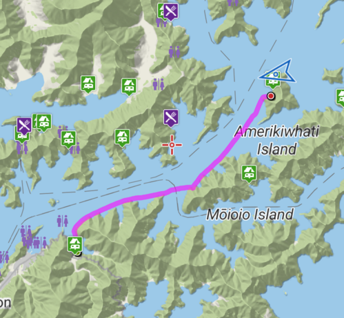 Our route from Whatamango to Blumine Island. 20km.