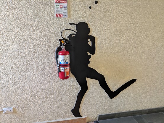 Clever stencil use in our hotel incorporating a fire extinguisher as a scuba tank.