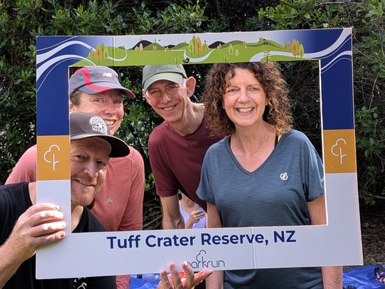 Posing with the parkrun picture frame on Saturday morning