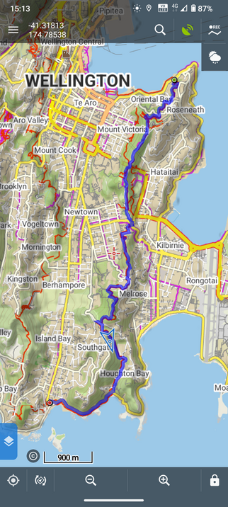 Our route on the Southern Walkway (which is also the Te Araroa). A hilly, blustery walk but great views along the way.