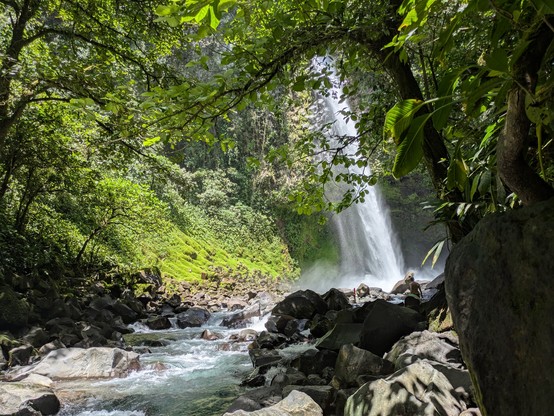 View of a bit of the waterfall from the river where we bathed.