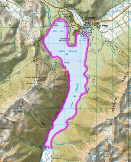 Map of the route around Lake Rotoiti. 22km in 3:45. Average about 6km/h.